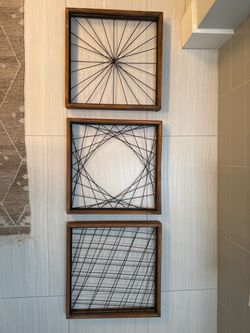 Set of 3 Wood and Wire Geometric Wall Art