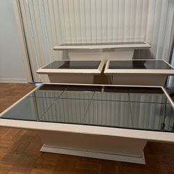 Four Smoke-colored Tint Glass Tables / Ivory Base Color