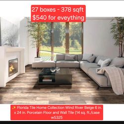 ✨️ Florida Tile Home Collection Wind River Beige 6 in. x 24 in. Porcelain Floor and Wall Tile (14 sq. ft./case w5325