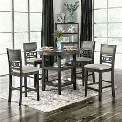 5 Piece Grey Dining Set Counter Height 2 Open Shelves Brand New In Box Firm Price $540