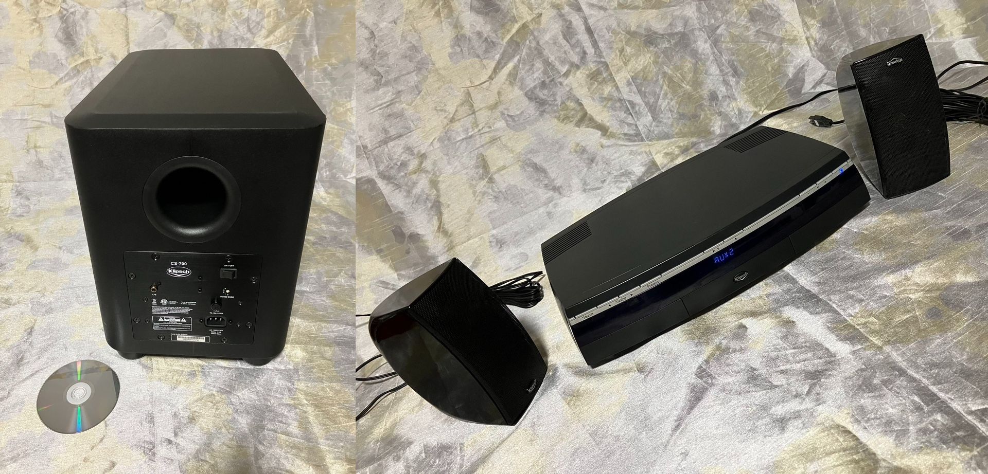 klipsch CS700 Home theater system. Speakers, Subwoofer, DVD CD Player. Bluetooth.