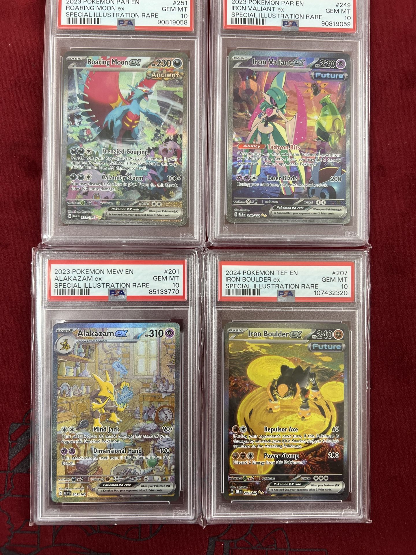 Roaring Moon, Iron Thorns, Alakazam, Iron Boulder Ex PSA 10 Graded Card 