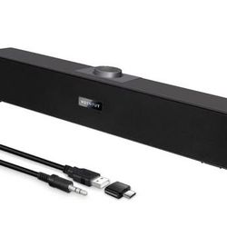Brand new Computer Speakers, Wired USB Mini Sound Bar Speaker for PC Tablets Laptop MP3 Mac Air/Pro (USB-C to USB Adapter Included) (Black)