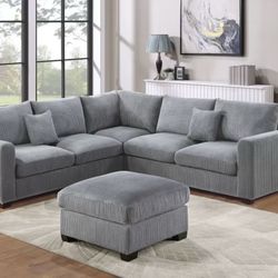 Corduroy Sectional Sofa With Ottoman