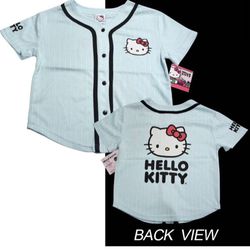 Sanrio Hello Kitty Logo PinStripe Baseball Girl Jersey Size 7 - Baby Blue