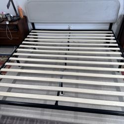 Metal King Size Black Bed  Frame with Fabric Headboard