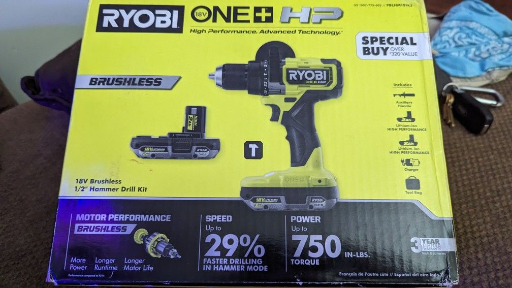 Ryobi Hammer Drill w/2 Batteries & Charger