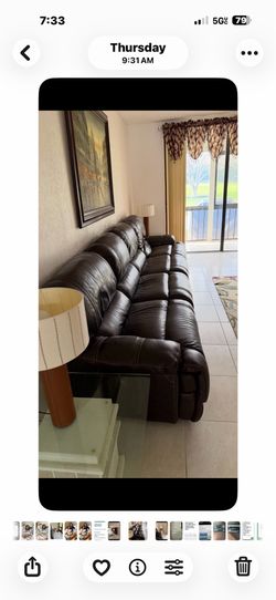 Four piece couch with recliners, wall unit and three tables with lamps
