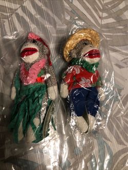 Midwest CBK Set Of 2 Sock Monkeys, Hawaiian - 6” Tall, NEW