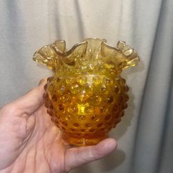 FENTON hobnail amber rose bowl Vase. 