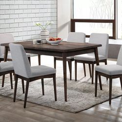 Brand New Dark Walnut & Grey 7pc Dining Table Set
