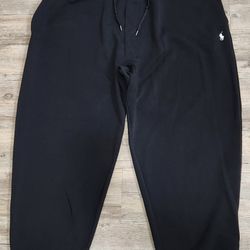 Polo Ralph Lauren Big and Tall Double Knit Jogger Sweatpants Black 3XB pony drawstring.