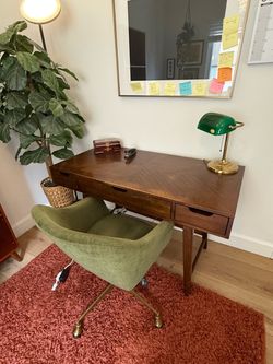 Mid-Century Modern & Vintage Office Furniture – Walnut Desk & Green Chair