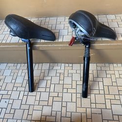 2 Cushioned Bike Saddle Seats and Bike Posts. Nishiki and Bontrager  Both in Excellent condition with very little signs of wear.  $60 takes both!  Pic