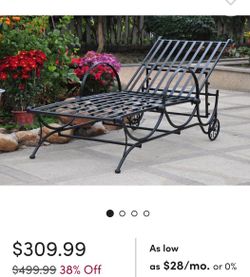 Patio Metal Lounge Poolside Chair With Wheels Cushion Included