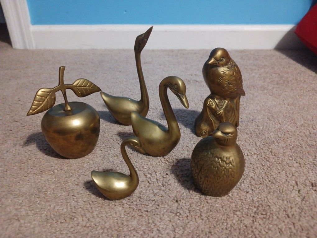 Vintage MCM Mid Century Modern Brass Figures Set Of 6 OBO Paperweight Decoration
