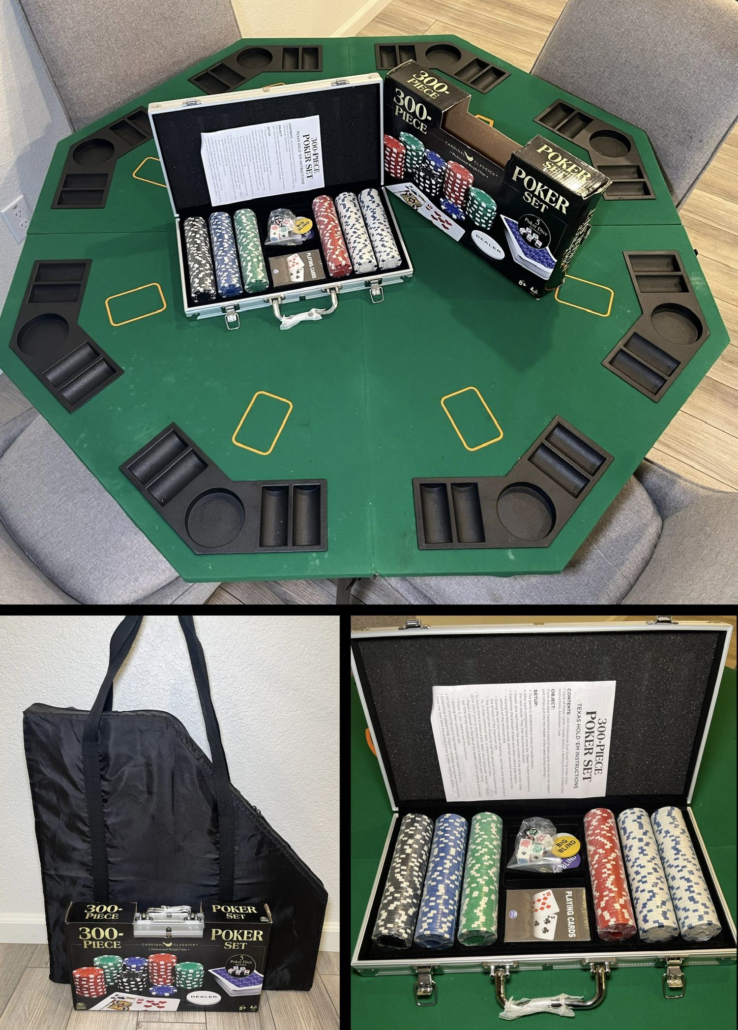 Poker Table Top with Brand New Chips and Carry Bag