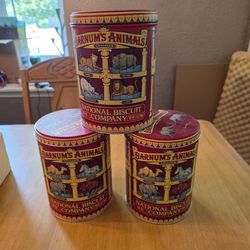 Vintage Decor - Set of 3 Barnum's Animals Crackers National Biscuit Company Canister Tins