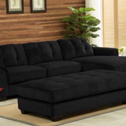 Black Velvet Sectional With Ottoman * Available Now * Ellenton Outlets * Call Or Visit Us!