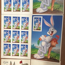 Bugs Bunny Postage Stamps Set X 3 From 1997