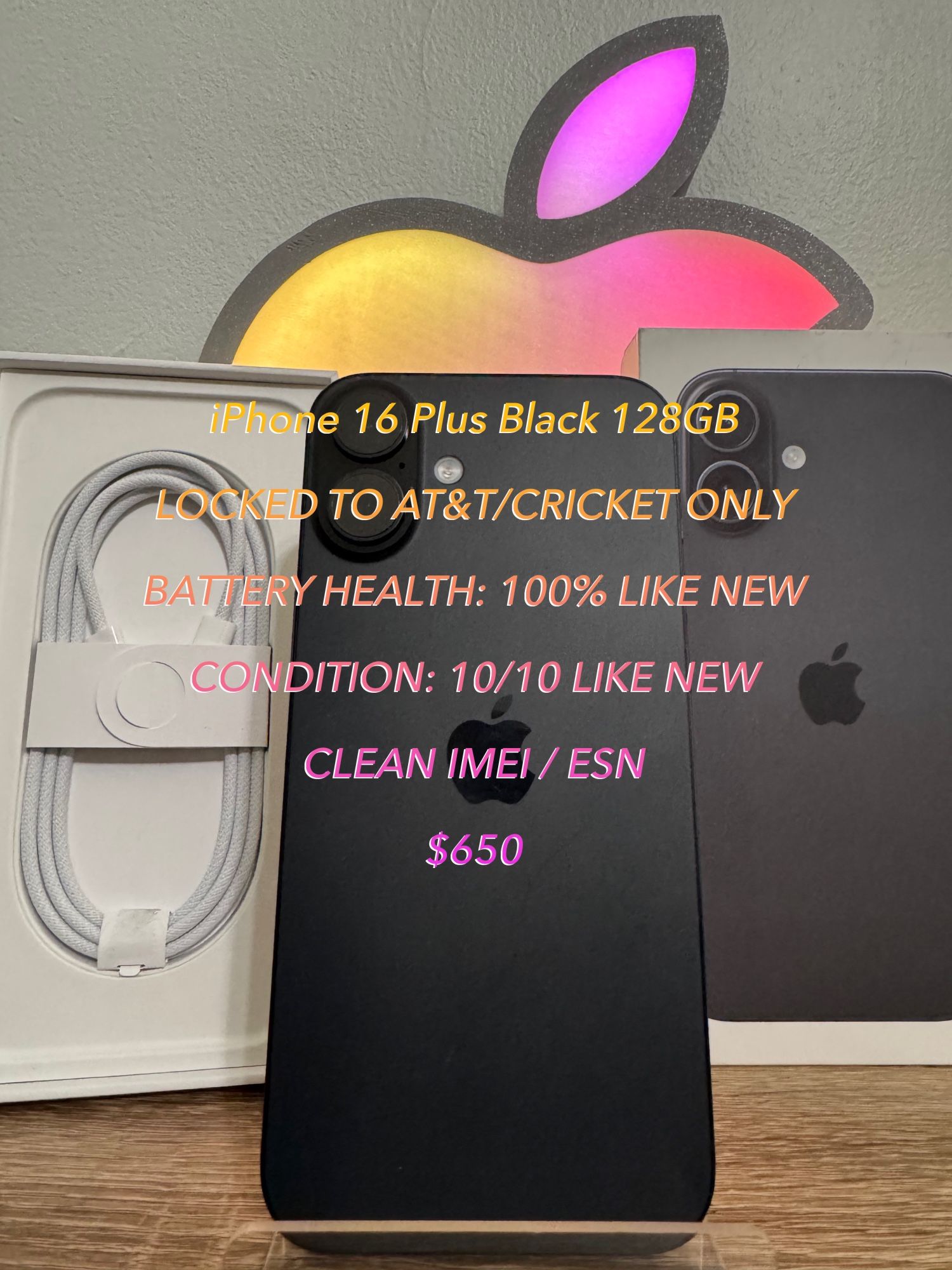 iPhone 16+ Black AT&T/Cricket 128GB,All Products : American Fashion Style Bags On Sale