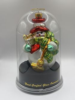  Vintage Hand-Crafted Glass Snowman Ornament in Plastic Cloche ✨Read Full Description Below 