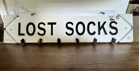Lost Socks Metal Sign With Hanging Attachments.