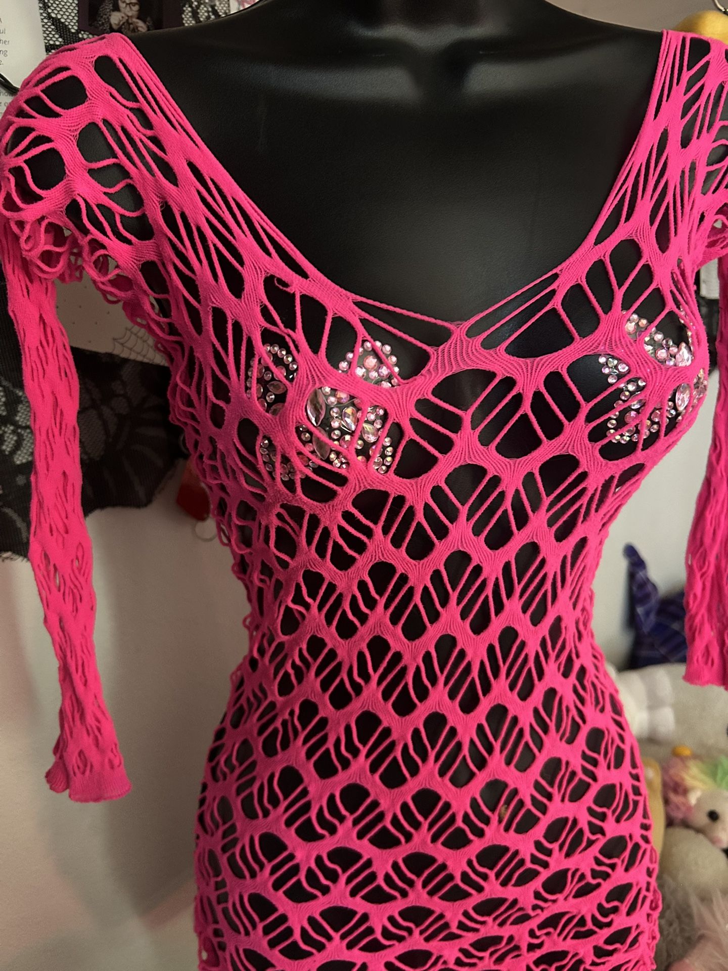 Hot Pink Fishnet Dress