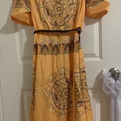 Long Yellow Short Sleeve Dress