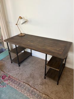Dark wood and metal desk