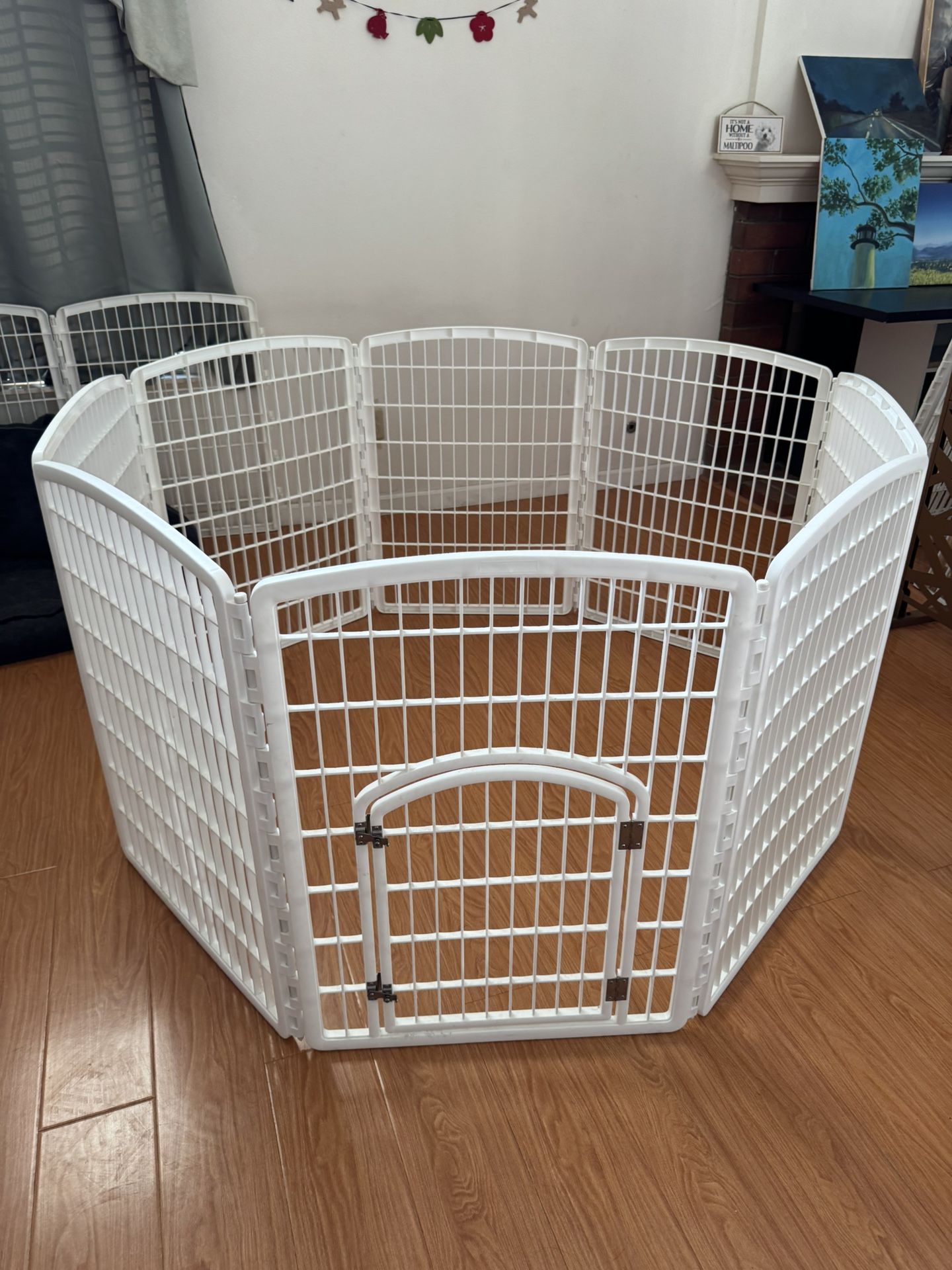 【Good Condition】IRIS USA Dog Playpen, 8-Panel 34" Pet Playpen with Door, Puppy Playpen, Indoor/Outdoor Dog Pen, 63 x 63 x 34, Foldable, Customizable
