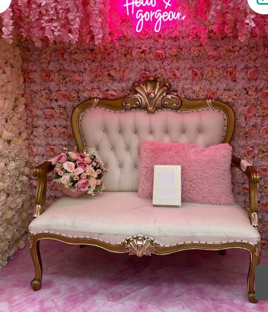 Elegant Gold & Cream Loveseat – Perfect for Studio or...