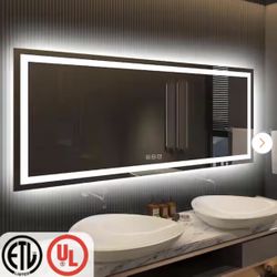 Super Bright 60 in. W x 30 in. H Rectangular Frameless Backlit and Front-Lit LED Light Wall Bathroom Vanity Mirror