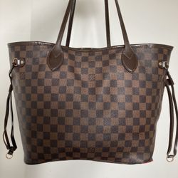 Louis Vuitton Damier Neverfull Handbag Tote Shoulder Bag Purse Dirty Inside One Bottom Corner Peeling, Inside Zipper Missing Pull