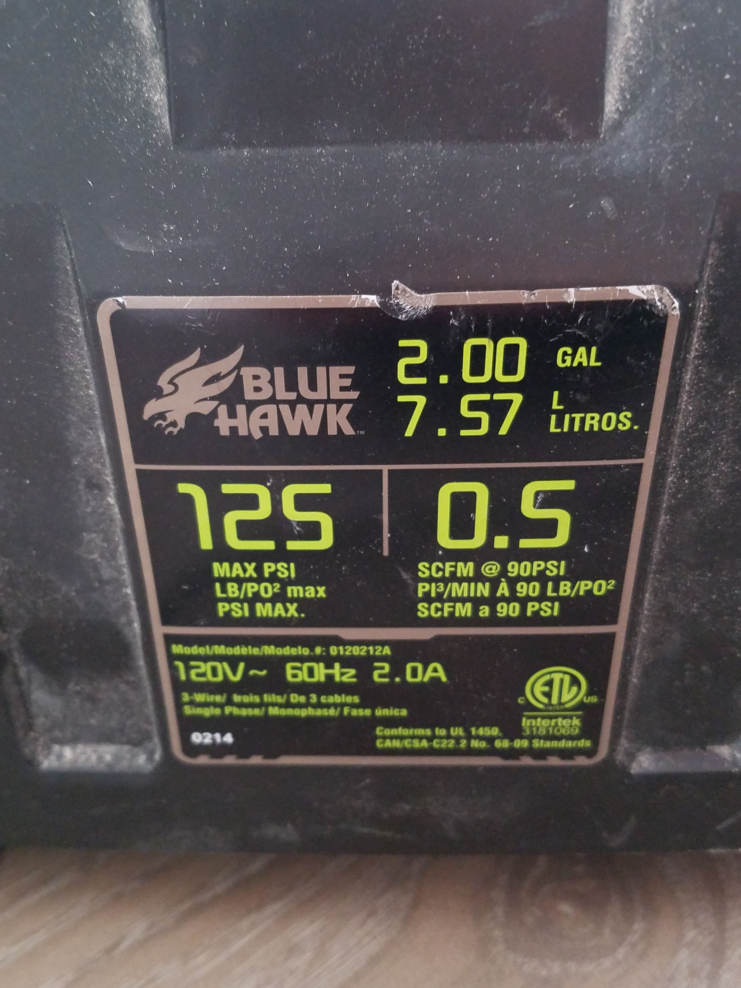 Blue Hawk air compressor 2 gallon 125 psi pin nailer and hose for Sale