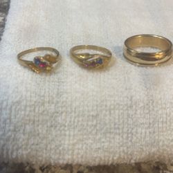 Gold tone rings with birthstones, gold tone, men’s wedding band