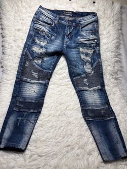 Decibel Blue Acid Wash Skinny Moto Distressed Mens Jeans Size 32x32