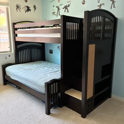 Twin over Full bunk Bed With Stairs Chest Of Drawers And Bookcase 
