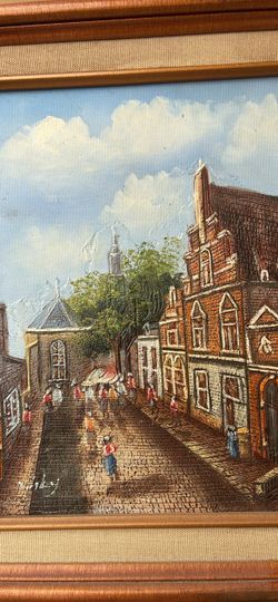 Framed Oil Painting European Street Scene