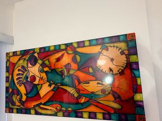 Large Colorful Abstract Cat Wall Painting – Unique Art