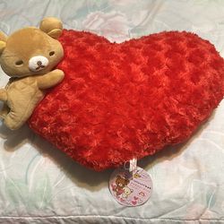 Rilakkuma San-X Heart Cushion Stuffed Toy Prize From Japan Red