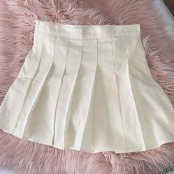 Cream/ Beige Pleated Skater Skirt 