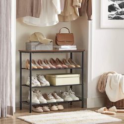 Wooden Top Shoe Rack, 4 Tier Shoe Storage Rack, Rustic Brown