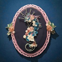 Salt and Roses – Original Handmade Seahorse Mixed Media Wall Art