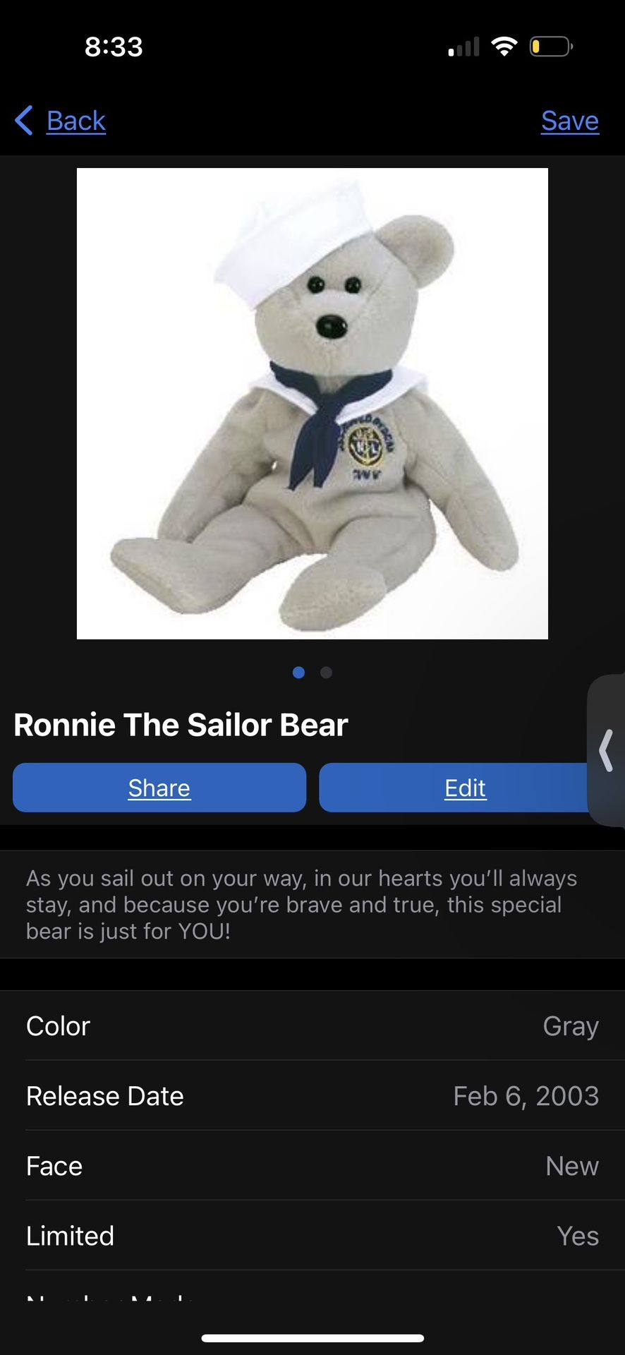 Ronnie The Sailor Bear 2003