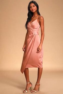 Xtaren Quite Likely Rose Pink Satin Asymmetrical Midi Dress size small