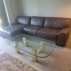 Leather couch and coffee table