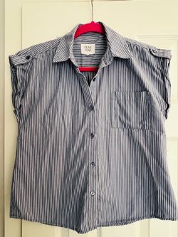 Olive + Oak blue white striped sleeveless button-up shirt Women XS