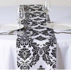 Efavormart Black Damask Flocking Premium Table Top Runner for Weddings Party Banquet Decor Fit Rectangle and Round Table