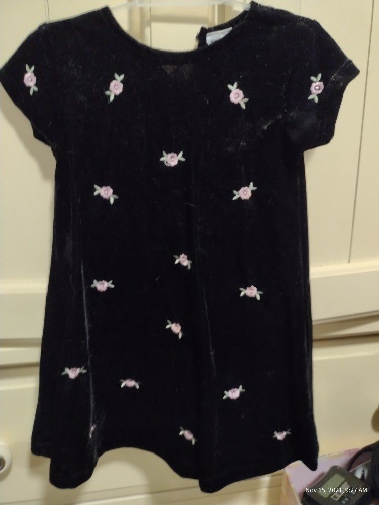 18 Mo Velour Black Dress With Pink Roses With Shoes